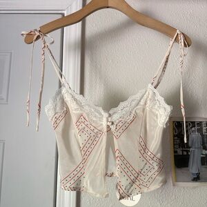 NWT VRG GRL cream lace trim printed satin cropped tank top